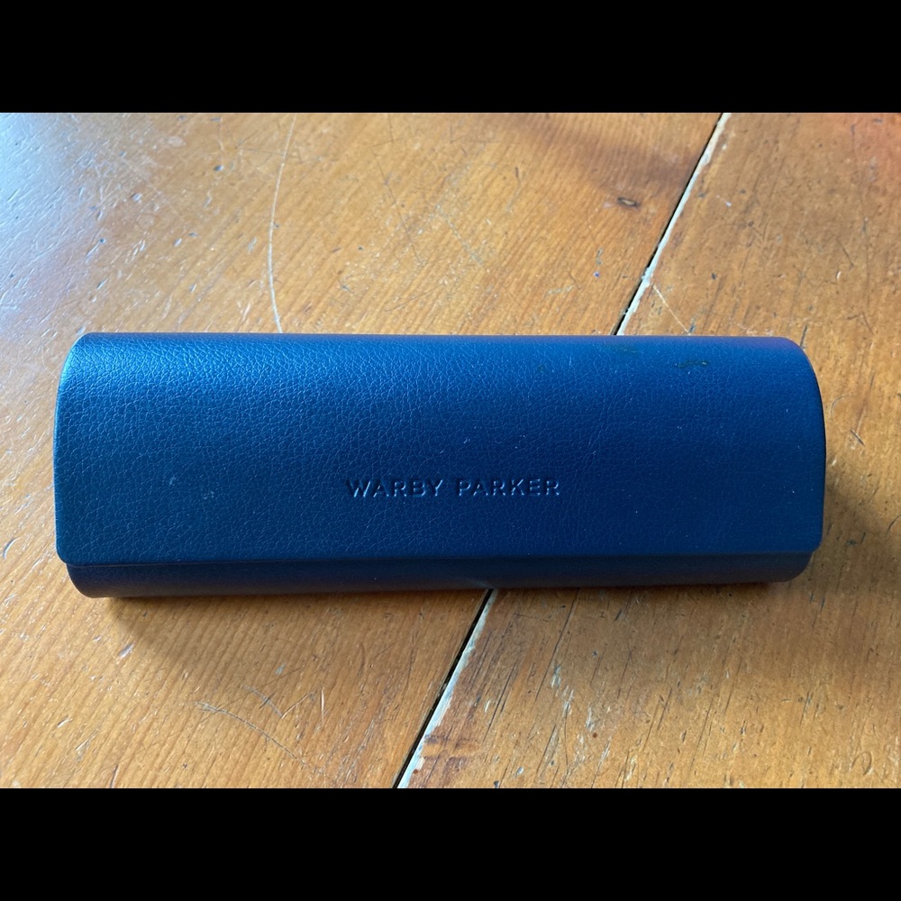 Warby Parker black glasses case with cloth